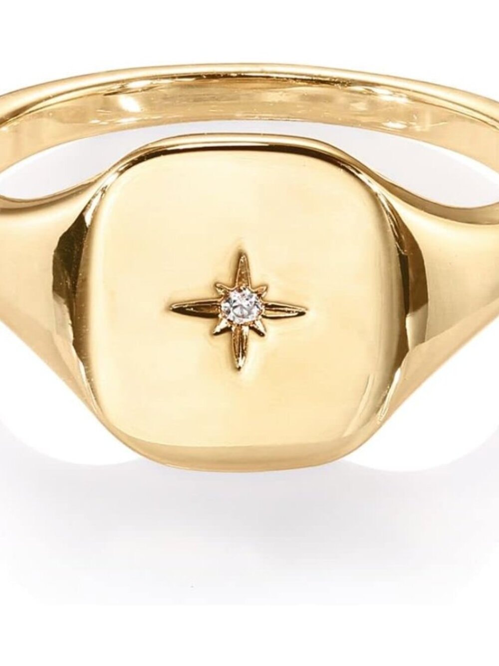 14K Gold Plated Engraved Signet Ring with North Star | Lightweight Thick Stateme - Picture 4 of 6